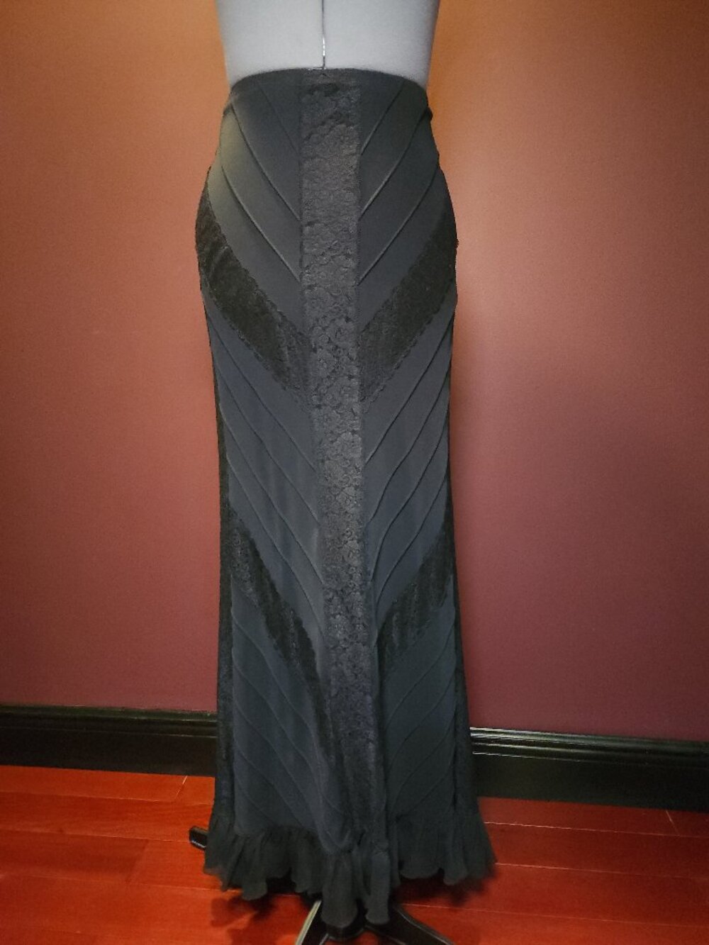 Black Maxi Skirt - Lace and Chiffon - Size Small
